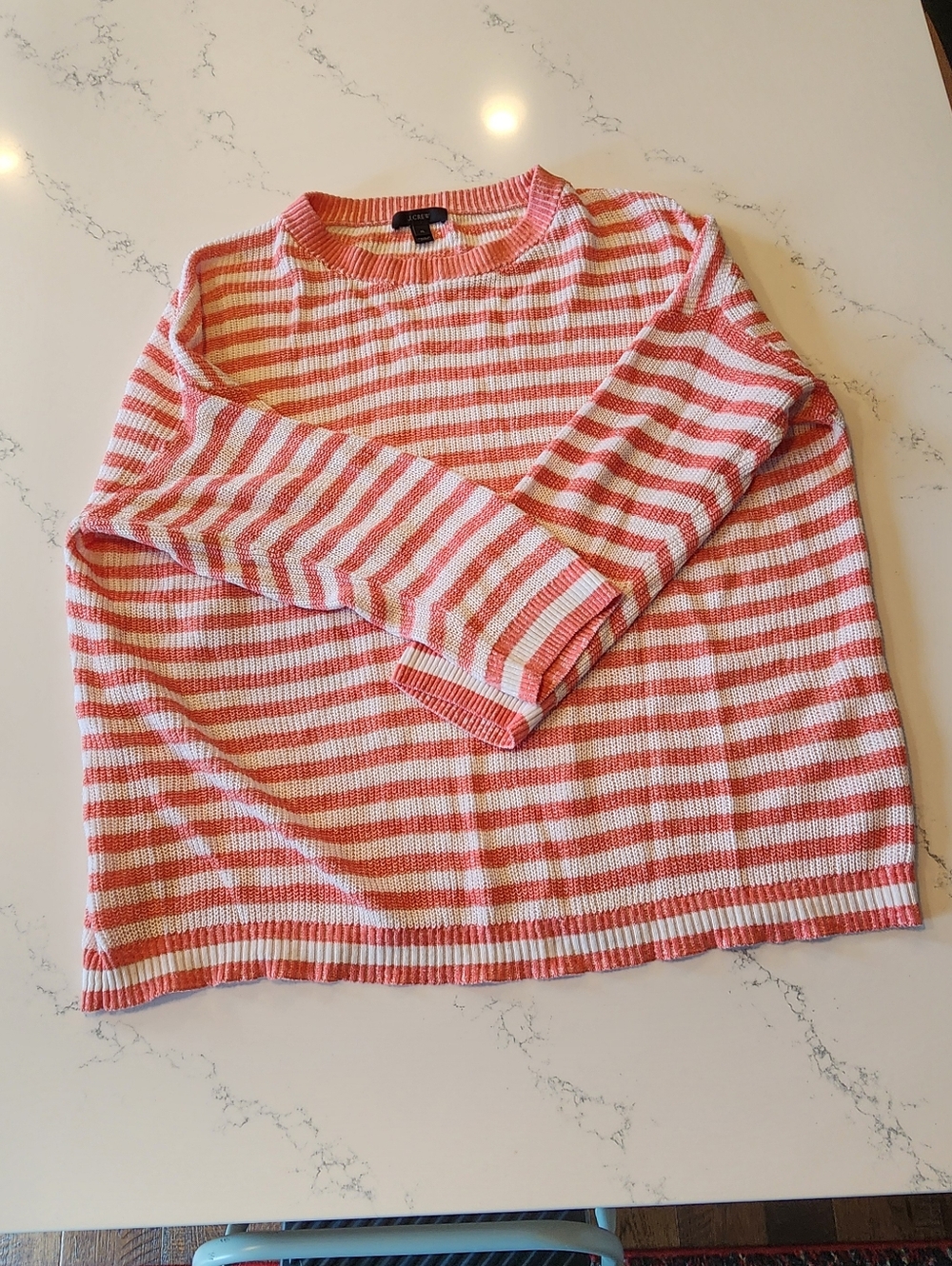 J Crew Striped Coral and White Knit Sweater